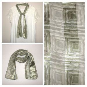 Scarf Olive Green Geometrical Squares Lines Lightweight Long Accessory Woman S21